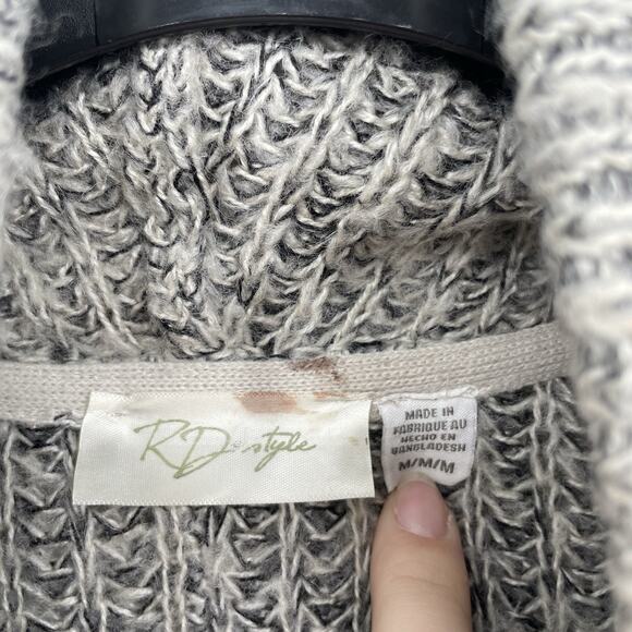 RD Style Knit Sweater Pullover Hoodie Grey Black Cozy Soft Women’s Size M Boho - Picture 6 of 6